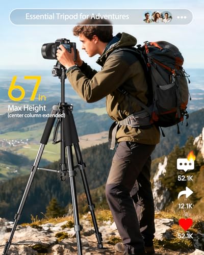 UBeesize 67” Camera Tripod with Travel Bag, Cell Phone Tripod with Bluetooth Remote and Phone Holder, Compatible with All Cameras, Cell Phones, Projector, Webcam, Spotting Scopes