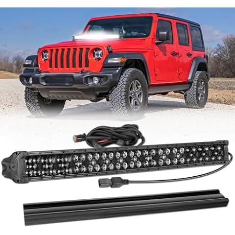 30 Inch Light Bar with Wiring Harness, SWATOW INDUSTRIES 350W 30 Inch LED Light Bar Kits Spot Flood Offroad Driving Light Black Cover Hood Mount Light for Wrangler Truck Pickup SUV UTV ATV Cover