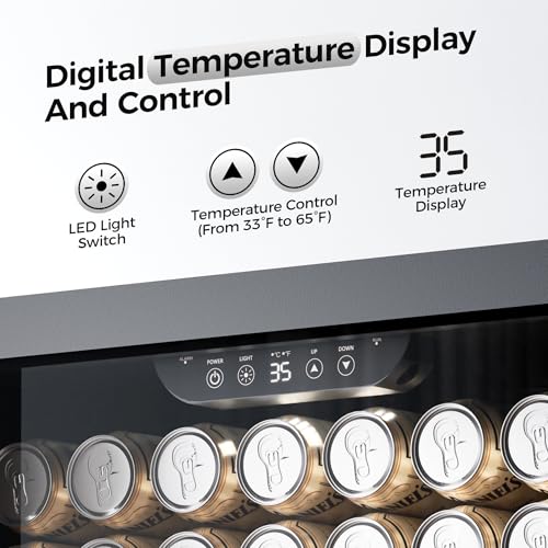Image of Coolake 24 Inch Wide Under Counter Beverage Refrigerator, 180 Can Capacity Beverage Cooler with Glass Door, Built in or Freestanding, Drink Fridge for Basement, Kitchen, Office