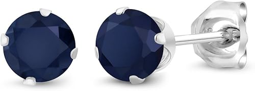 Gem Stone King Pendientes de tuerca de plata de ley 925 con zafiro azul para mujer 072 unidades redondo 0157in Gema Metal Piedra preciosa Zafiro