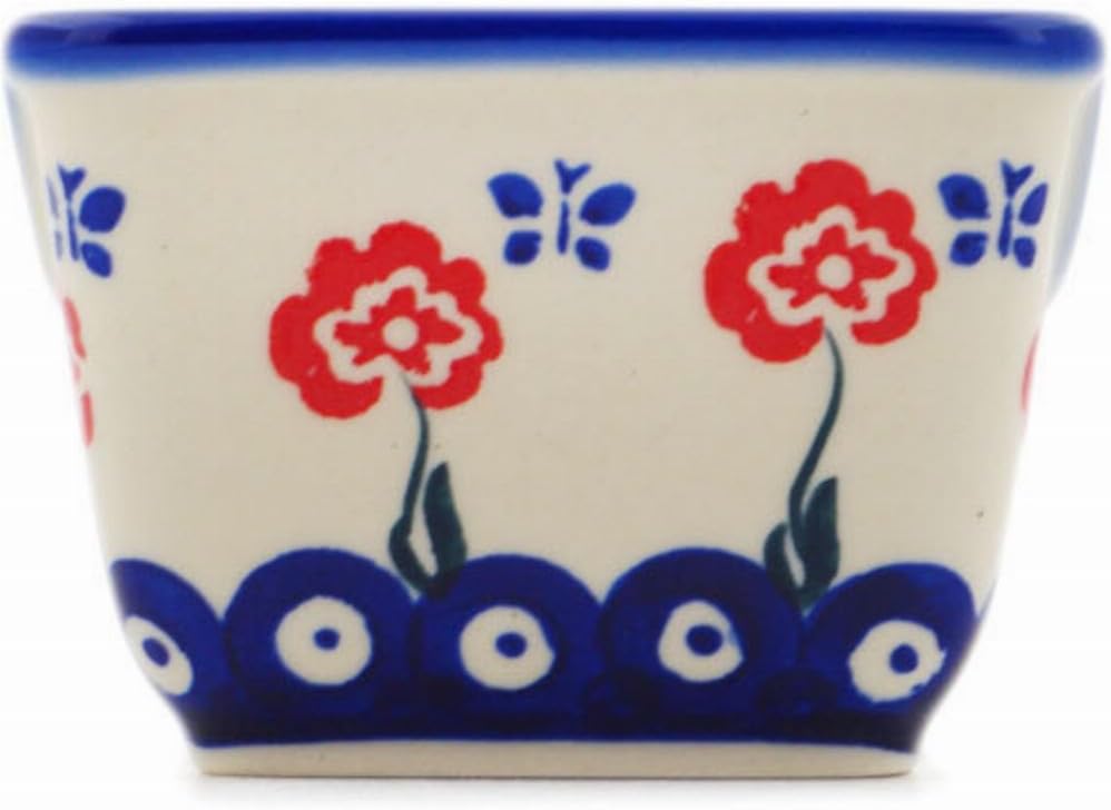 Polmedia Polish Pottery Sugar Packet Holder - Blue Eye Spring Pattern Handmade in Boleslawiec Poland by Ceramika Bona + Certificate of Authenticity