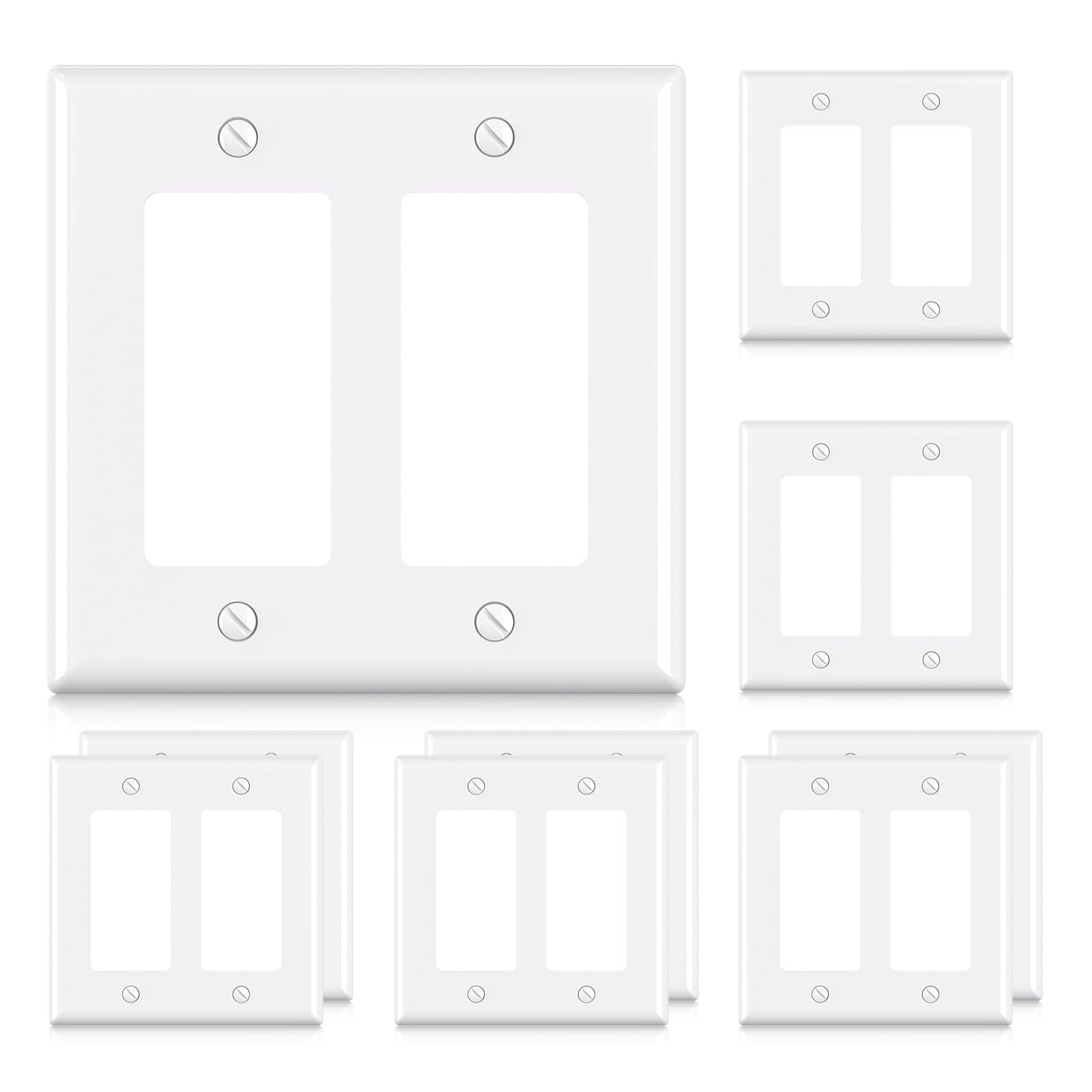 ELEGRP2-Gang Decorative Wall Plates, Standard Size 4.88" H x 4.94" L Unbreakable Thermoplastic Faceplate Cover for Decorator Receptacle Outlet Switch, UL Listed (10 Pack, Glossy White)