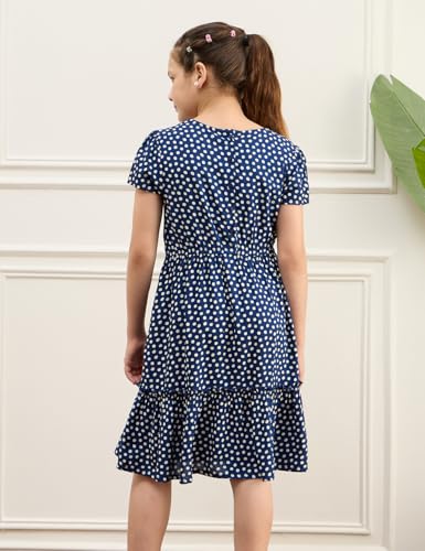 Image of Amazon Brand - Symbol Girls Fit and Flare Printed Rayon Dress | Age 6-14 Years