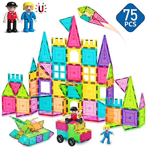 HOMOFY Kids Magnet TilesToys 75Pcs Oversize 3D Magnetic Building Blocks Tiles Set,Inspirational Educational