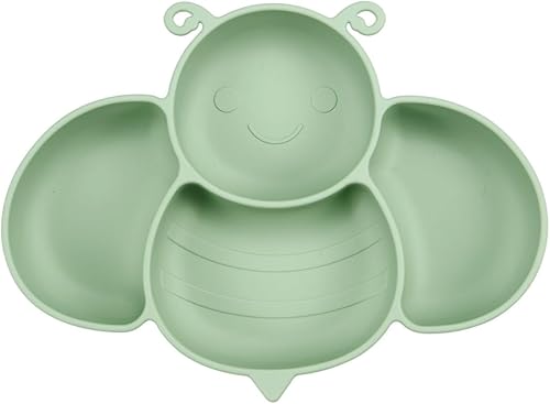 Miniatura 6 de PandaEar Paquete de 2 placas de succión de silicona para bebé, plato dividido irrompible para niños pequeños con 2 cucharas para autoalimentarse,