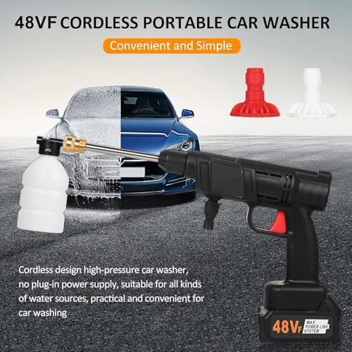 Image of 48Vf Cordless Portable Wireless Pressure Washer Gun High Pressure Water Gun for Car Wash Bike Washing Cleaning | Adjustable Nozzle and 5M Hose Pipe (Double Battery)