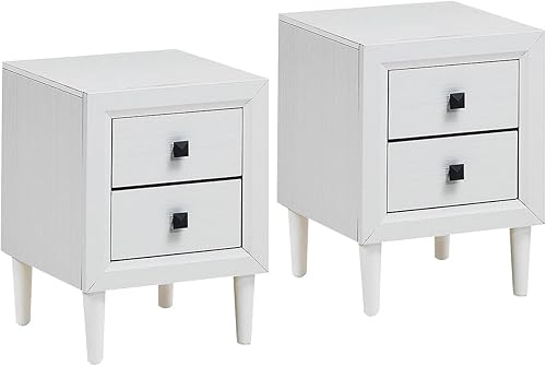 COSTWAY Mesita de noche 2 PC Mesita de noche Mesa de centro de madera cajones de patas blancas