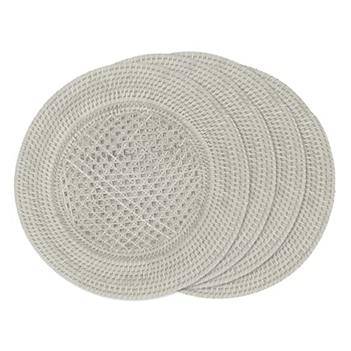 Platos decorativos de ratán blanco 13 in redondos pack 4 miniatura 1