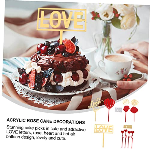 Amosfun 27 Pçs Inserções De Bolo Do Dia Namorados Decoração Rosa Alimentos Para Bebês Topos De Bolo