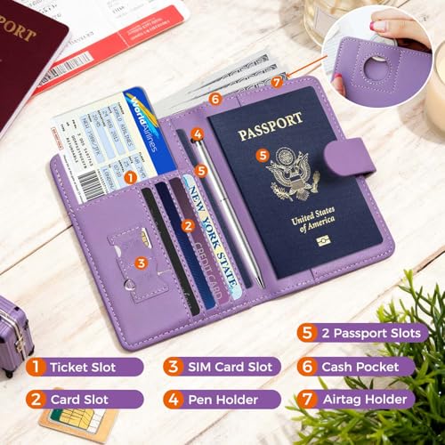 Image of Melsbrinna Premium Leather Passport Holder Covers Case, Waterproof Rfid Blocking Travel Wallet Passport Holder with Pen Holder, Cute Passport Book for Women /Men