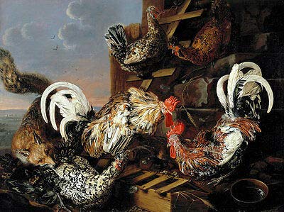 Kunstdruck Fowl Attacked by a Fox Carstian Luyckx Cockel Animals Fox Hen Hunting B A3 01016