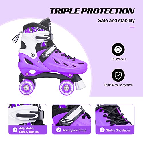 METROLLER Roller Skates for Girls Ages 5-8 8-12 and Boys Teens, Adjustable 4 Sizes for Kids Toddler Rollerskates with Light up Wheels, for Women (Purple, Small-Little Kid (11j-1 US)) by METROLLER - Image 3