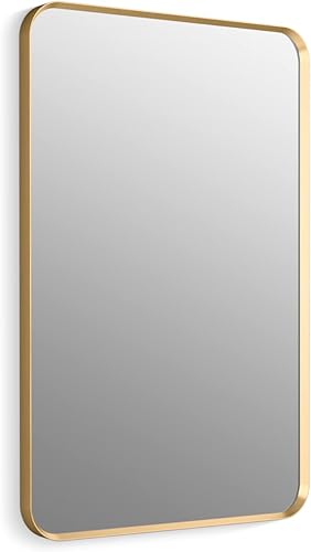 Vista 81 de Kohler Essential - Espejo de tocador ovalado enmarcado de 20 pulgadas de ancho x 40 pulgadas de alto en oro cepillado moderno Moderno dorado