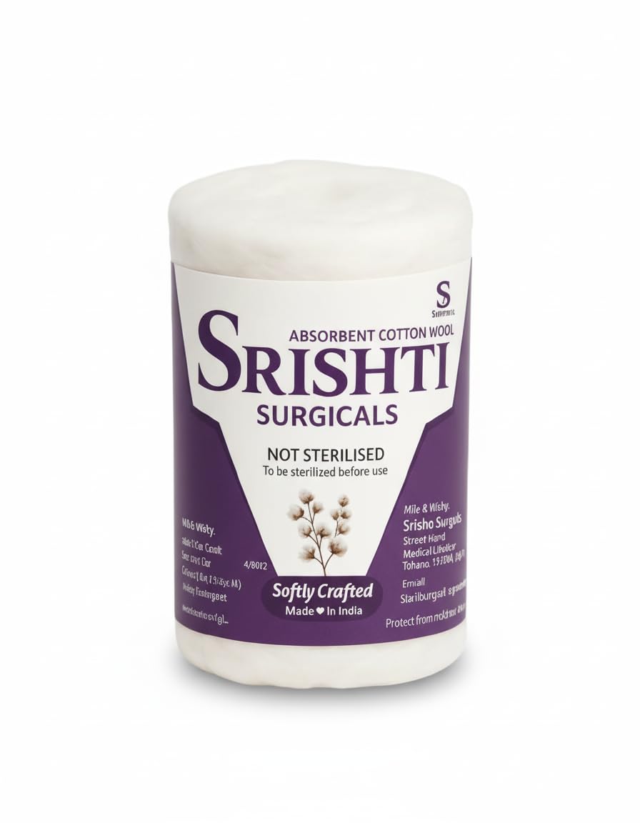srishti surgicals absorbent soft cotton wool/roll for makeup remover, beauty, adult & baby care disposable cotton (400gm pack of 1)
