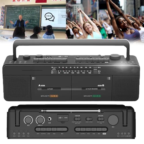Doppio registratore a cassette, classico stile anni '80, registrazione/trascrizione con un clic, ripetibile, altoparlanti stereo integrati per gli amanti della musica e dell'audio