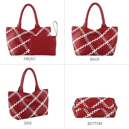 Image of SporGenius Woven Handbag Two Tone Tote Bag Vegan Leather Purse