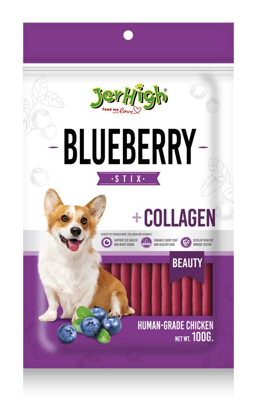 Jerhigh Dog Treats, Human Grade High Protein Chicken,Free from by-Products & Gluten,with Collagen Blueberry Stix 100gm (6 X 100g) Sold by DogNCats Sold by DogsNCats (B0BGPSJP1K) Amazon Price History, Amazon Price Tracker