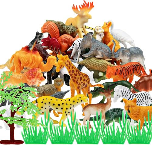 DOITEM Animals Spielzeug, Wild Jungle Zoo Tier, Mini Tierfiguren Set, 54PCS, Geschenke für Kinder Jungen Mädchen 3 4 5 6 Jahre Alt
