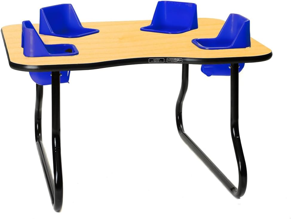 4-Seat Space Saver Feeding Table, Maple Top, Blue Seats