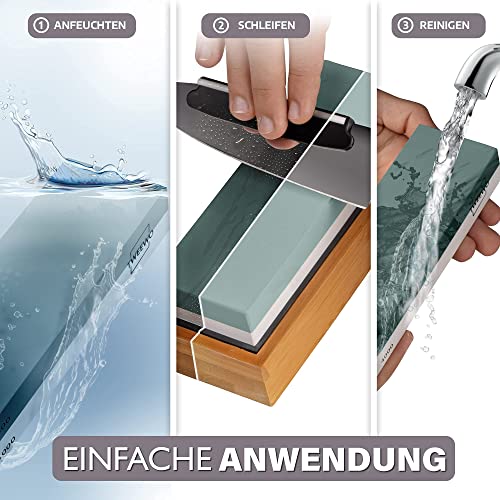 Foto von TWEEWO | Schleifstein – 2in1 Doppelseitiger Messerschärfer Körnung 1000/4000 + Abziehstein Wetzstein – mit rutschfestem Silikonhalter & Schleifhilfe