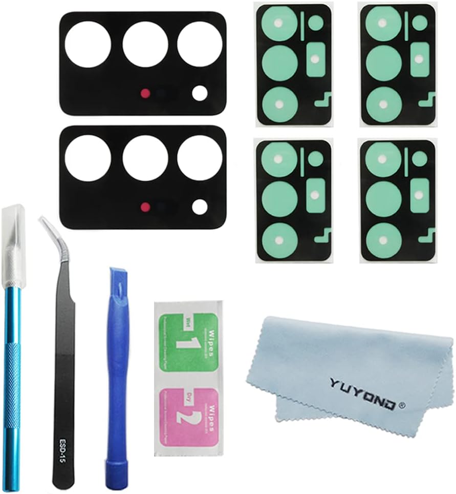 2pcs OEM Original Back Note 20 Ultra Camera Glass Lens Replacement for Samsung Galaxy Note 20 Ultra 5G (All Carriers) with Repair Tools Kit (2pcs Glass Lens with 4pcs Adhesive)(Mystic Black)