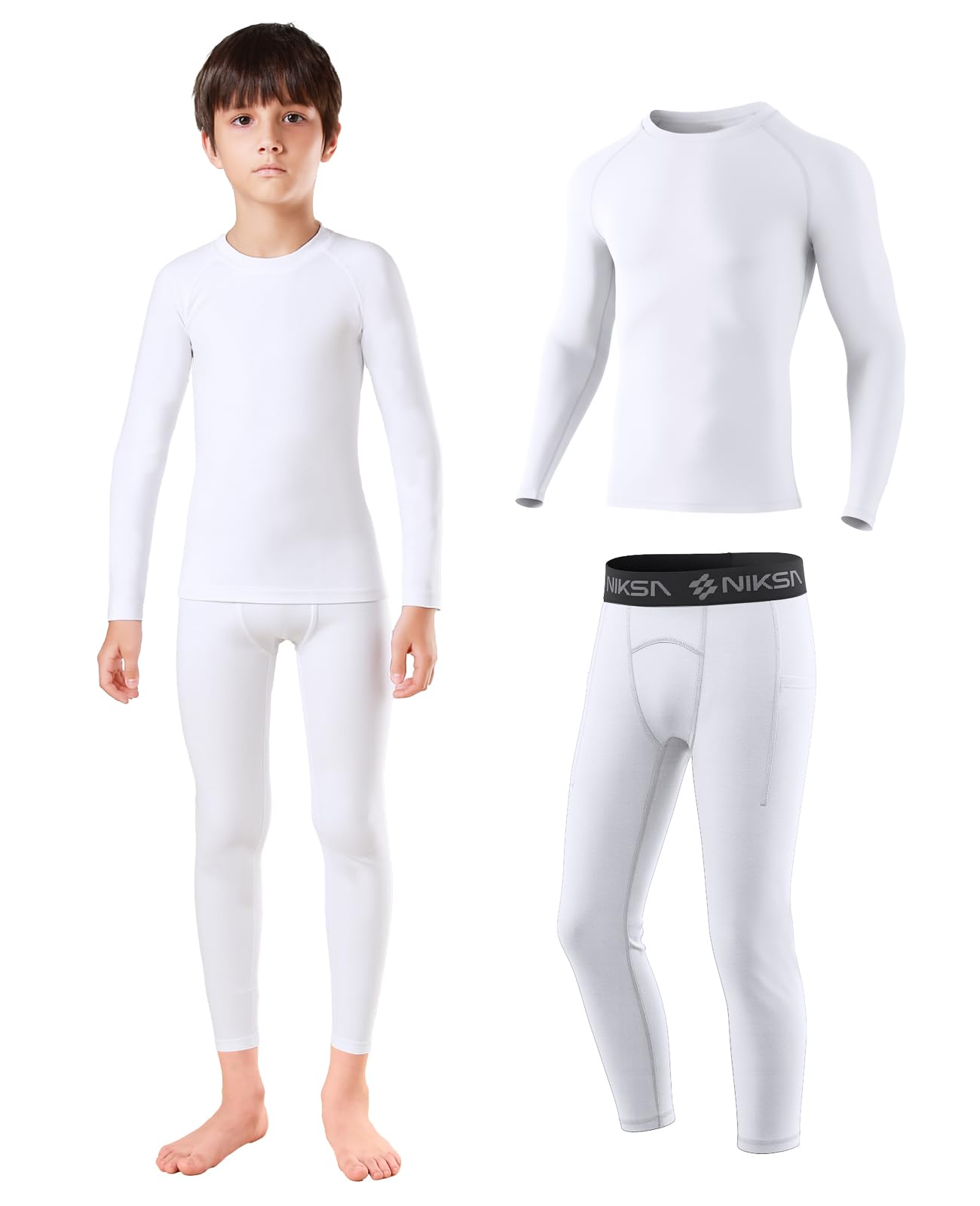 Niksa Thermounterwäsche Set für Jungen 5-12J - Extra Warme Ski & Sportunterwäsche, Hochatmungsaktiv als Basis für Fußball, Wandern & Radfahren,4 Jahreszeiten Funktionswäsche
