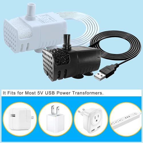 Image of 2Pcs USB Mini Fountain Pump,DC 5V 0.7W Mini Submersible Pump with Filter,Suitable for Small and Medium-Sized Aquariums,Desktop Fountain Pumps,Ponds,Hydroponic Pumps (black + white)