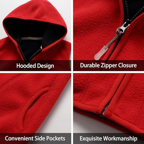 LittleSpring Girls Fleece Vest with Hood Toddler Girl Sleeveless Zip Up Jackets 4T Outerwear Vests Red Black Color Block3