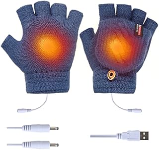 USB Heated Gloves for Women Men, Unisex Heated Mitten Winter Hands Warmer Knitting Full Half Finger Heating Mittens Fingerless Warm Gloves Thermal Laptop Gloves for Indoor Outdoor Winter Gift