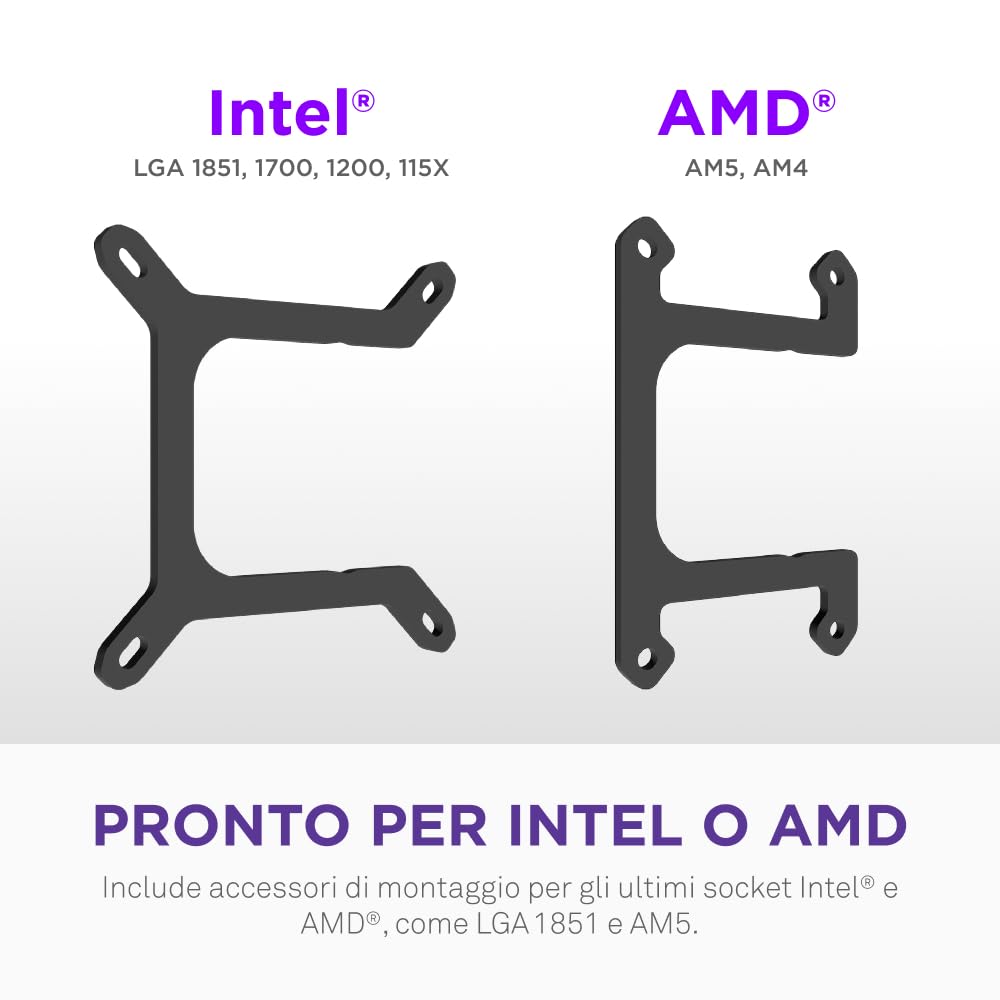 NZXT Kraken Core 240 RGB - Dissipatore AIO a liquido per CPU - Radiatore 240 mm - Ventola a telaio singolo 240 mm - Compatibile con Intel® LGA 1851/1700/1200/115X e AMD® AM5/AM4 - Nero