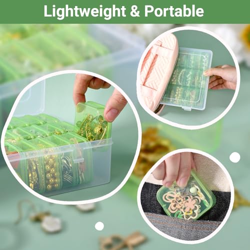 Image of Cosics Bead Storage Containers, Clear Plastic Bead Organizer Case with Hinged Lid and Labels, Mini Craft Storage Box for Small Projects, Jewelry Kit, DIY Craft Supply, Stickers, False Nails, Green