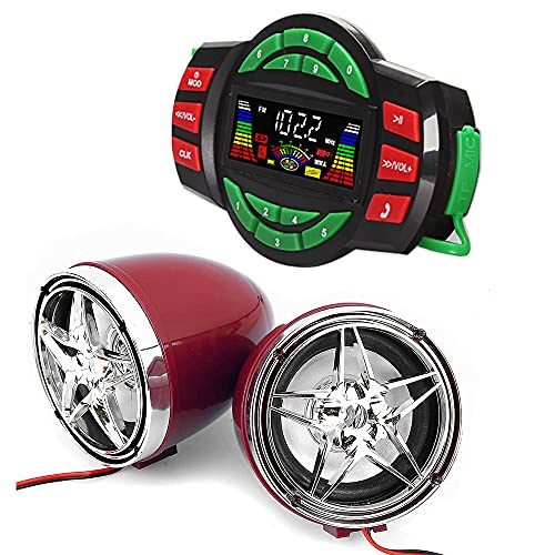 Image of UTV ATV Bluetooth Amplifier Sound System Hand-Free Speakers FM USB Audio System Stereo 3 Inch Speakers 12V Motorcycle Waterproof Audio FM Radio Stereo Speaker (Chrome&Red Star Speaker)