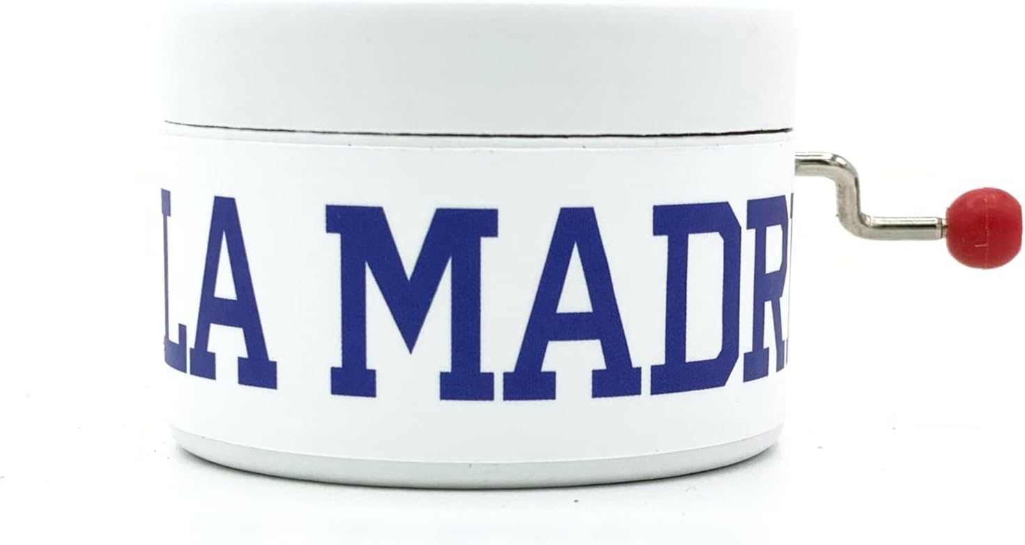 Real Madrid music box with the motto "Hala Madrid". Hand cranked music mechanism perfect for the fans of the team.