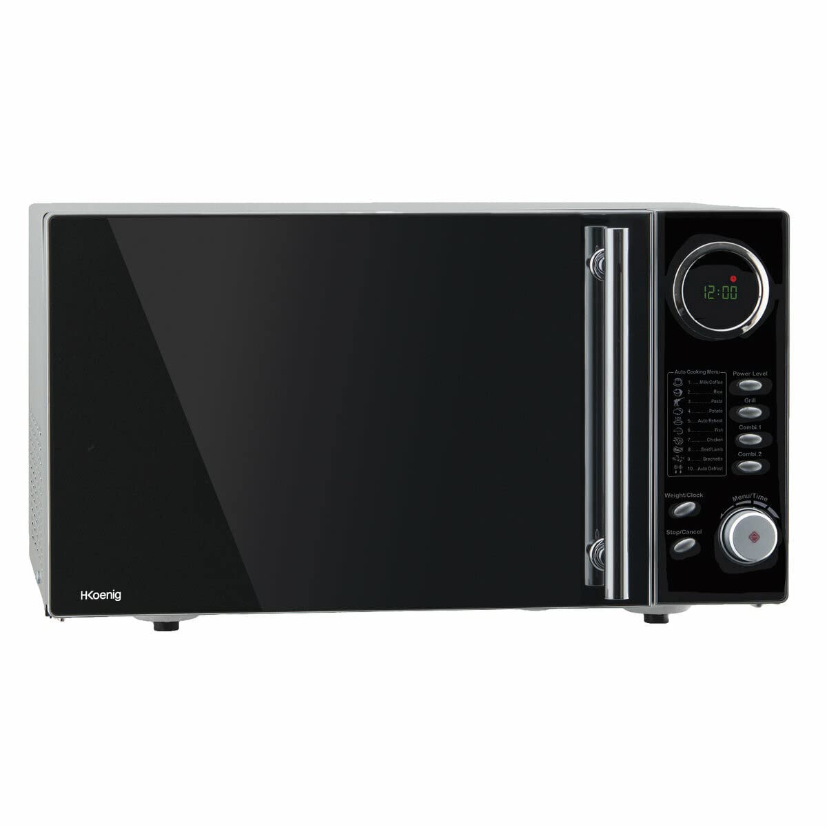 H.Koenig VIO9 – Micro‑ondes multifonction, 25L, 1000W, Plateau tournant 27cm, 10 modes de cuisson, Décongélation Express, Minuterie jusqu’à 30 min, Ecran LCD, Design miroir noir