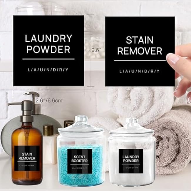 Laundry Labels for Jars,14 PCS Minimalist Laundry Room Sticker Labels,Removable Waterproof Labels for Laundry Containers,Home Storage Organization(Black)