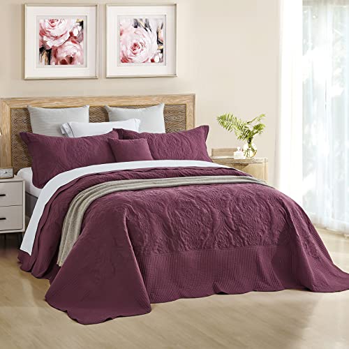 Image of CHIXIN Oversized Bedspread Coverlet Set King Size - Lightweight Bedding Cover - Beautiful Stitching - 5 Piece Reversible Bedspread - Gorgeous Damask Paisley Pattern (King, Purple)
