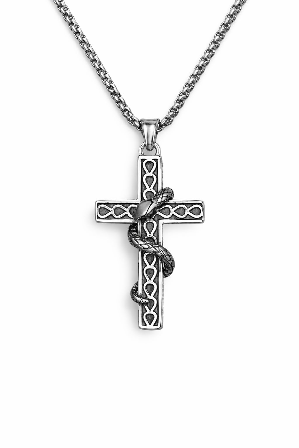 Chain Pendant For Men Stainless Steel Cross with Snake Design, Celtic Pattern Necklace Chain For Men Boys Men's Jewellery Pendant Necklace Accessories-image-13