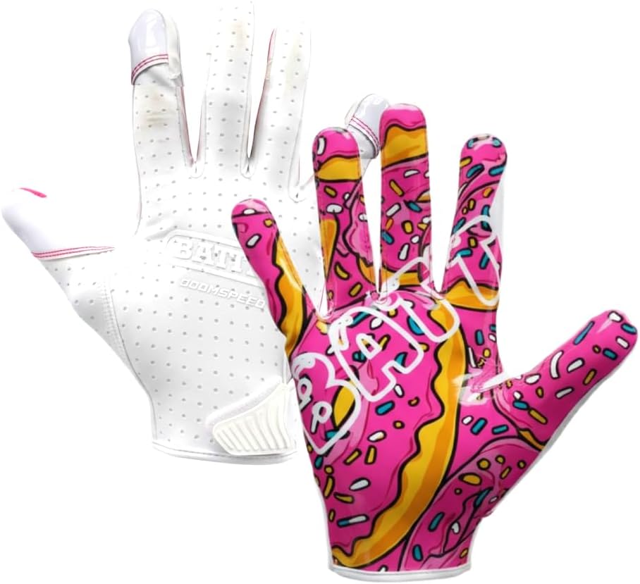 Battle Sports Doom Speed Receiver Gloves, Donuts, Youth X-Large | True compression second-skin fit, Youth and adult sizing, Size up if between, Lightweight breathable game-day comfort