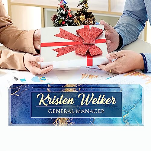 Image of Name Plate for Desk, Desk Name Plate Personalized, Blue Office Decor for Women Men, Acrylic Desktop Accessories, Office Gifts for Boss Nurse Teacher Coworker, Employee Appreciation Gift (Blue Coast)