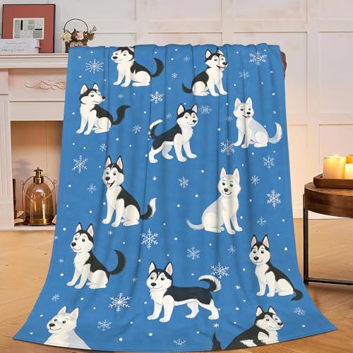Cute Husky Blanket Huskies Dog Pet Pattern Throw Blanket Soft Cozy Fleece Fuzzy Plush Warm Stuff Puppy Bedding Animal Blankets Gifts for Husky Lover Boys Girls Kids Adult Men Women 40"X50"