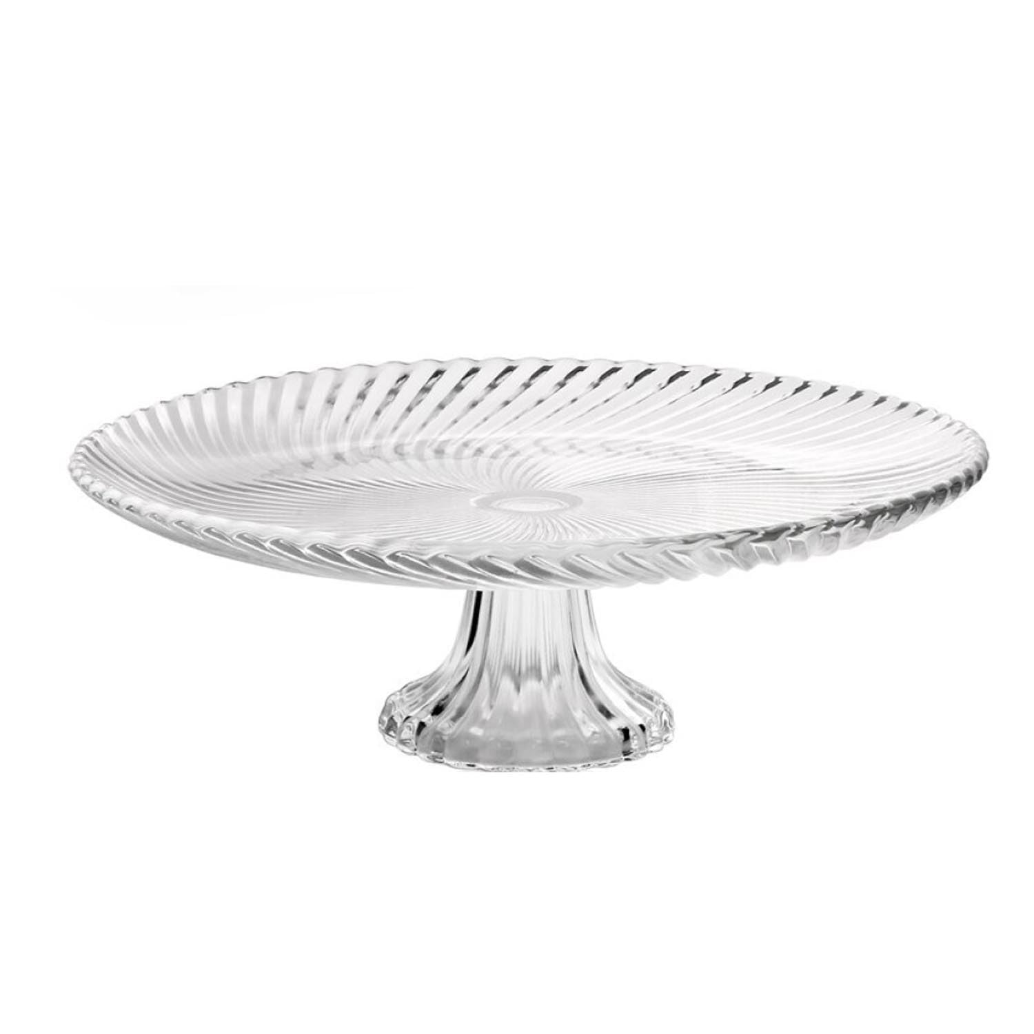 Unique Home Living Transparent 32Cm Glass Cake Stand, Afternoon Tea Birthday Wedding Party Server Tray, Embossed Fruit Dessert Cupcake Display Stand, Reusable Food Serving Platter