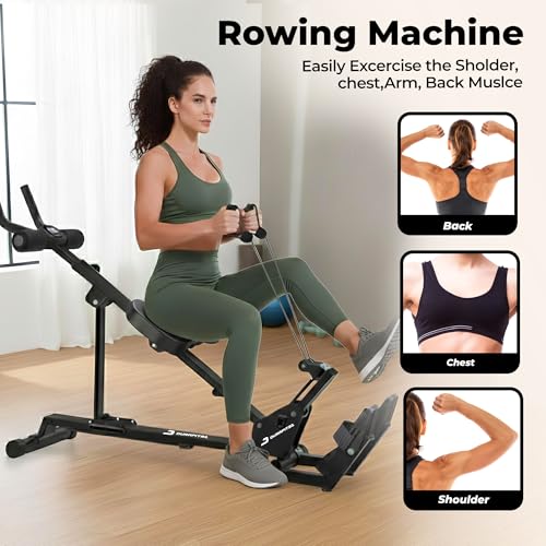 Image of Scullos Rowing Machine with AB Trainer | Home Gym Fitness Equipment | 150 Kg Capacity | LCD Display