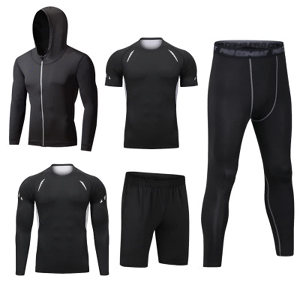 Ensemble de survêtement pour Homme Ensemble de Sport 5 pièces Vêtements de Sport Extensibles Ensemble de Course à Pied pour Entraînement de Fitness
