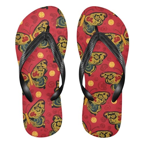 ALAZA Retro Beautiful Butterfly Flip Flops for Women Fashion Beach Slippers Comfort Mens Flip Flops Non-Slip Rubber Shower Slippers Sandal for Hotel Travel Sport,XS