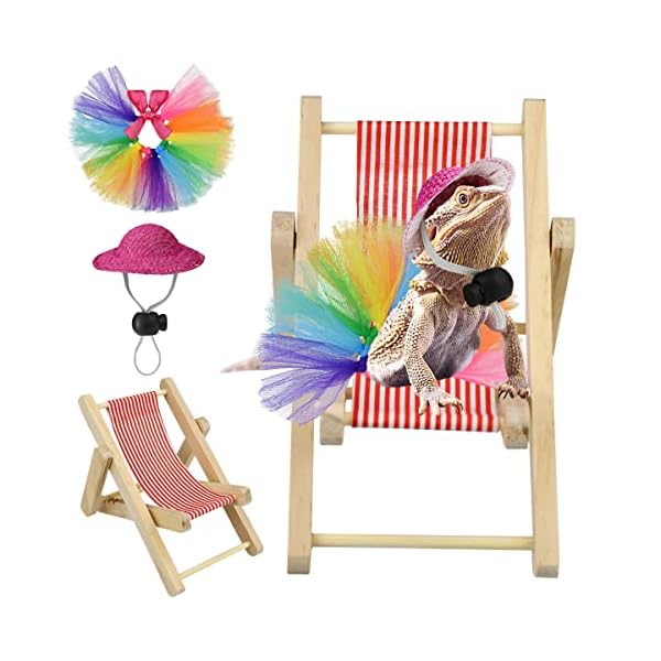 Vehomy bearded dragon costume bearded dragon hat for lizards bearded dragon tutu skirt & reptile mini deck chair small pet costume outfits clothes photo props for lizards geckos hamsters rats 3pcs