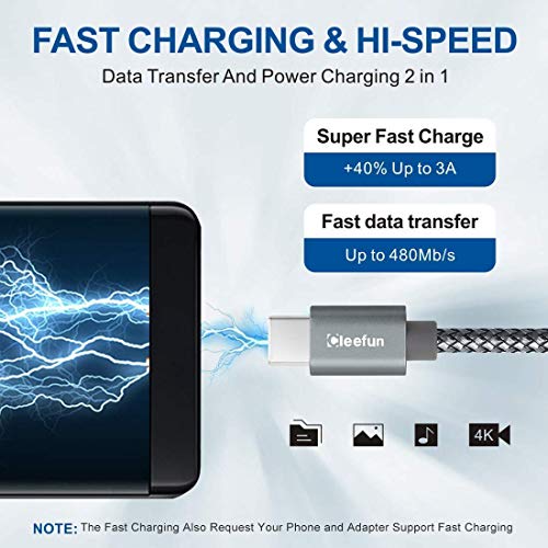 CLEEFUN 3 Pezzi 3M Lung Cavo USB Type-C, 3A Nylon