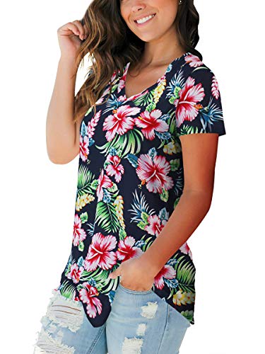 SAMPEEL Womens Summer Tops Floral Tees Short Sleeve Tunic V Neck T Shirts2