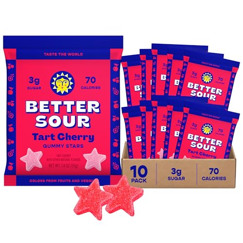 Better Sour Tart Cherry Candy Sour Gummies with Bold Fruit Flavor Mouthwatering Sour Candy Made with Real Fruit Juice Vegan and Gluten-Free Treats (Pack of 10)