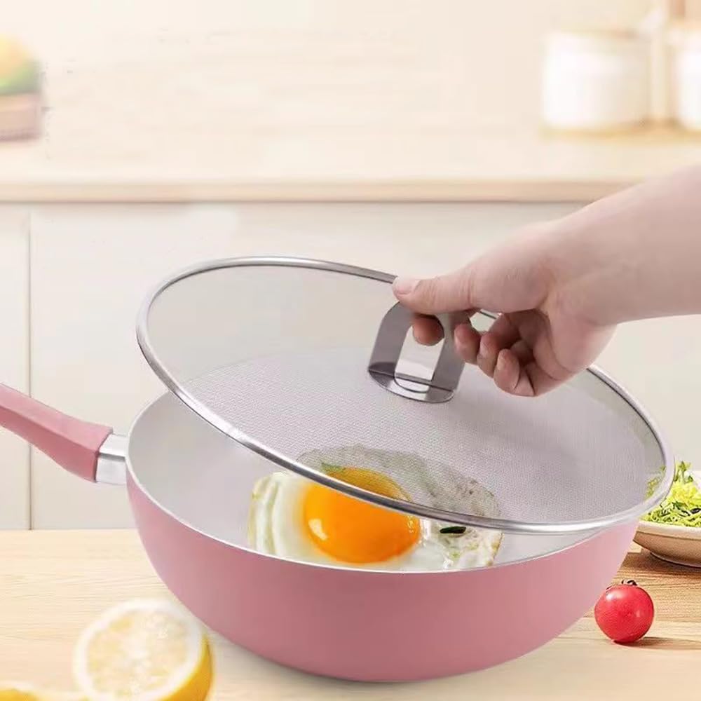 Protection Anti-éclaboussures Inox Avec Poignée Bois - 4 Tailles (21 à 33 Cm) - Pour Poêle, Friture - Maille Fine