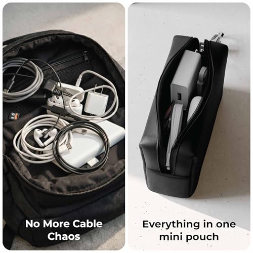 Image of eo Tech Organizer Pouch for Travel | Cable Organiser Bag for Charger, Laptop Accessories, Gadget, Electronics, Power Bank, Toiletry & Personal Care Storage Case (Black, Mini Tech Pouch)